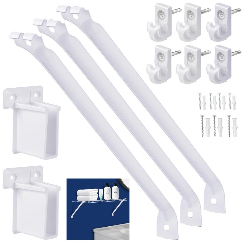 Lettry 12 Inch Wire Shelf Brackets Set Includes 3Wire Rack Support Brackets 6Wire Shelf Clips and 2End BracketsSuitability for Wardrobe and Wall Bracket Installation 3 12 Inch - Image 2