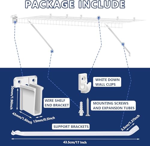 Lettry 12 Inch Wire Shelf Brackets Set Includes 3Wire Rack Support Brackets 6Wire Shelf Clips and 2End BracketsSuitability for Wardrobe and Wall Bracket Installation 3 12 Inch - Image 3