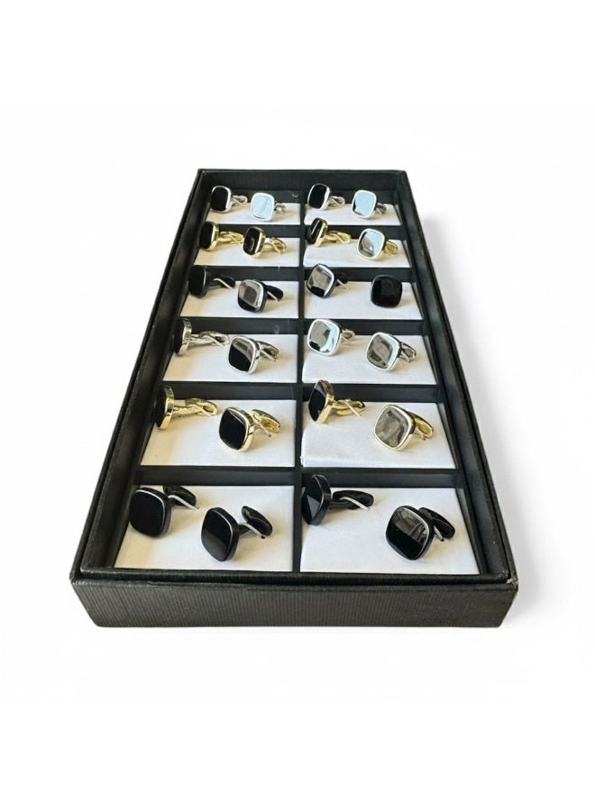 ركس طقم كبك رجالي فاخرة مجموعة متنوعة من الكف لينك بتصميم كلاسيكي و عصري مكونة من 12 زوج من الكبك 69844 - Image 1