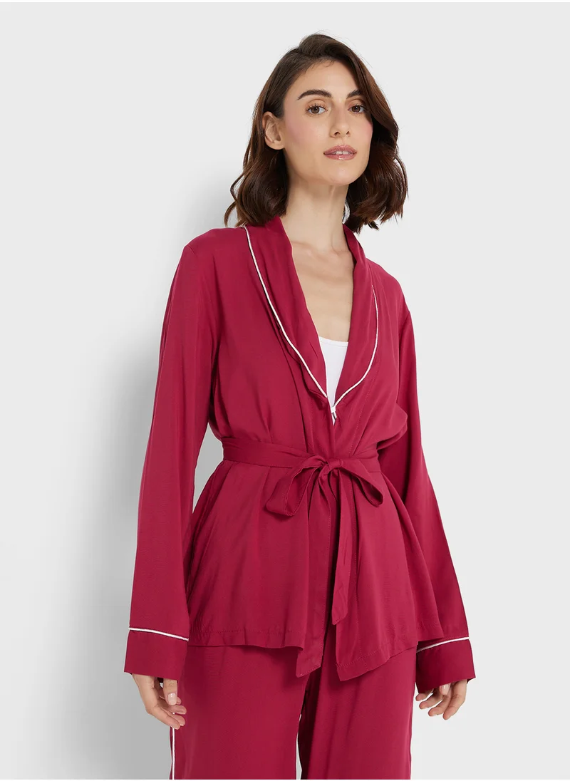 جينجر Contrast Trim Detail Robe & Pyjama Set