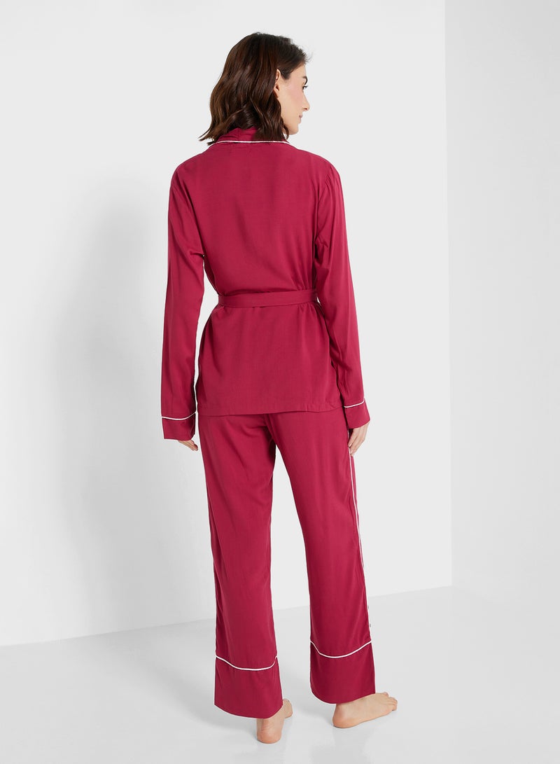 جينجر طقم روب وبيجامة بتفاصيل حواف متباينة - Image 2