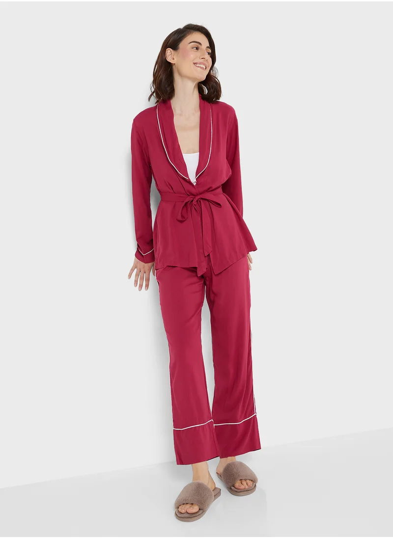 جينجر Contrast Trim Detail Robe & Pyjama Set
