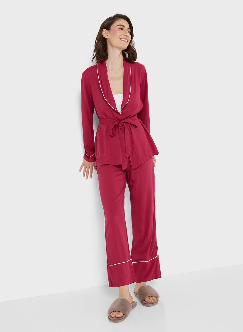 جينجر طقم روب وبيجامة بتفاصيل حواف متباينة - Image 1