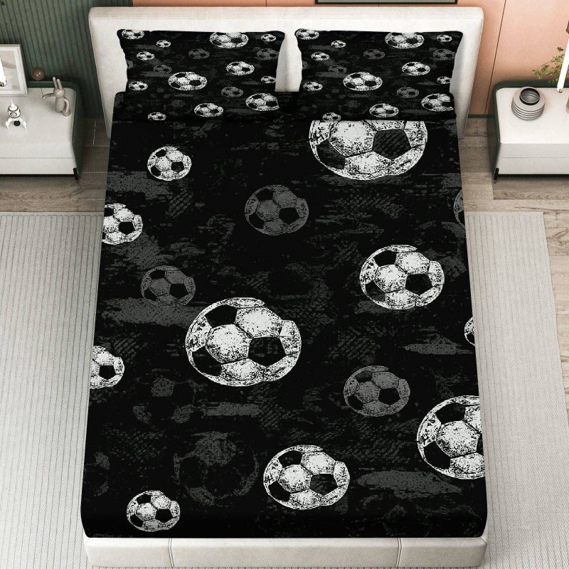 2 Piece Full Fitted Sheet Mixed Colors Soccer Bedding Set Fitted Sheet Pillowcase Soft Breathable Mattress Protector - Image 1