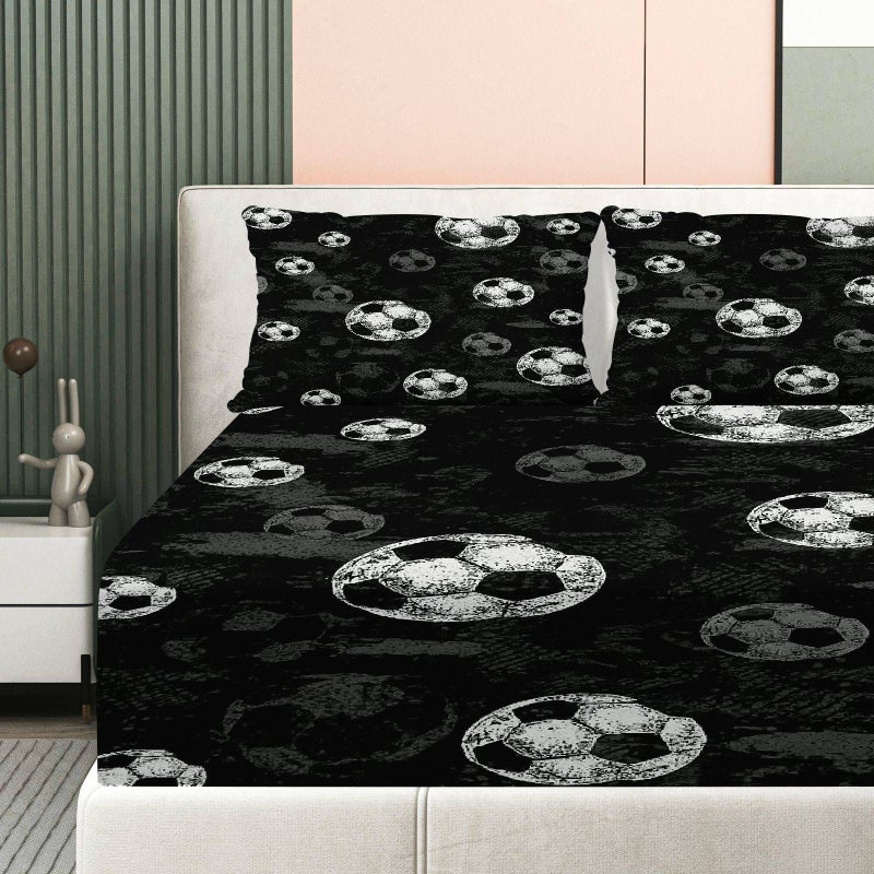 2 Piece Full Fitted Sheet Mixed Colors Soccer Bedding Set Fitted Sheet Pillowcase Soft Breathable Mattress Protector - Image 2