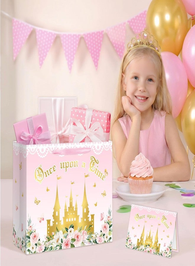 Reyoust 13" Large Pink Princess Themed Gift Bag with Card and Tissue Paper Floral Castle Present Bag for Girls Fairy Tale Baby Shower Birthday Party Decorations 1 Pcs 13" L x 10.2" H x 4.9" D - Image 5