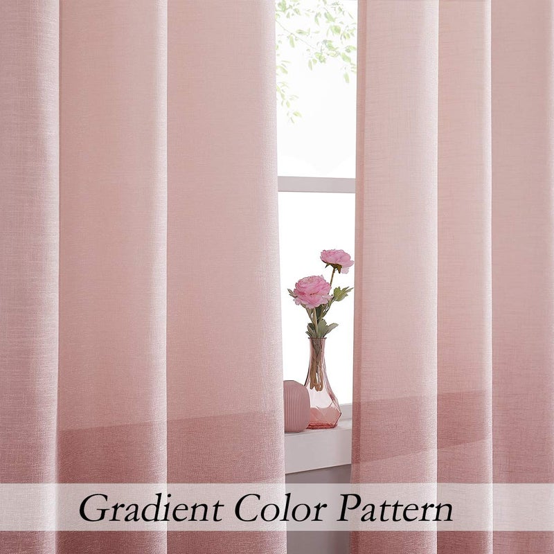Central Park Ombre Window Curtain Panel Linen Gradient Print on Rayon Blend Fabric Backtab Rod Pocket Drapery Treatments for Living Room/Bedroom, Cream White to Pink, 50" x 63", Set of 2 - Image 2