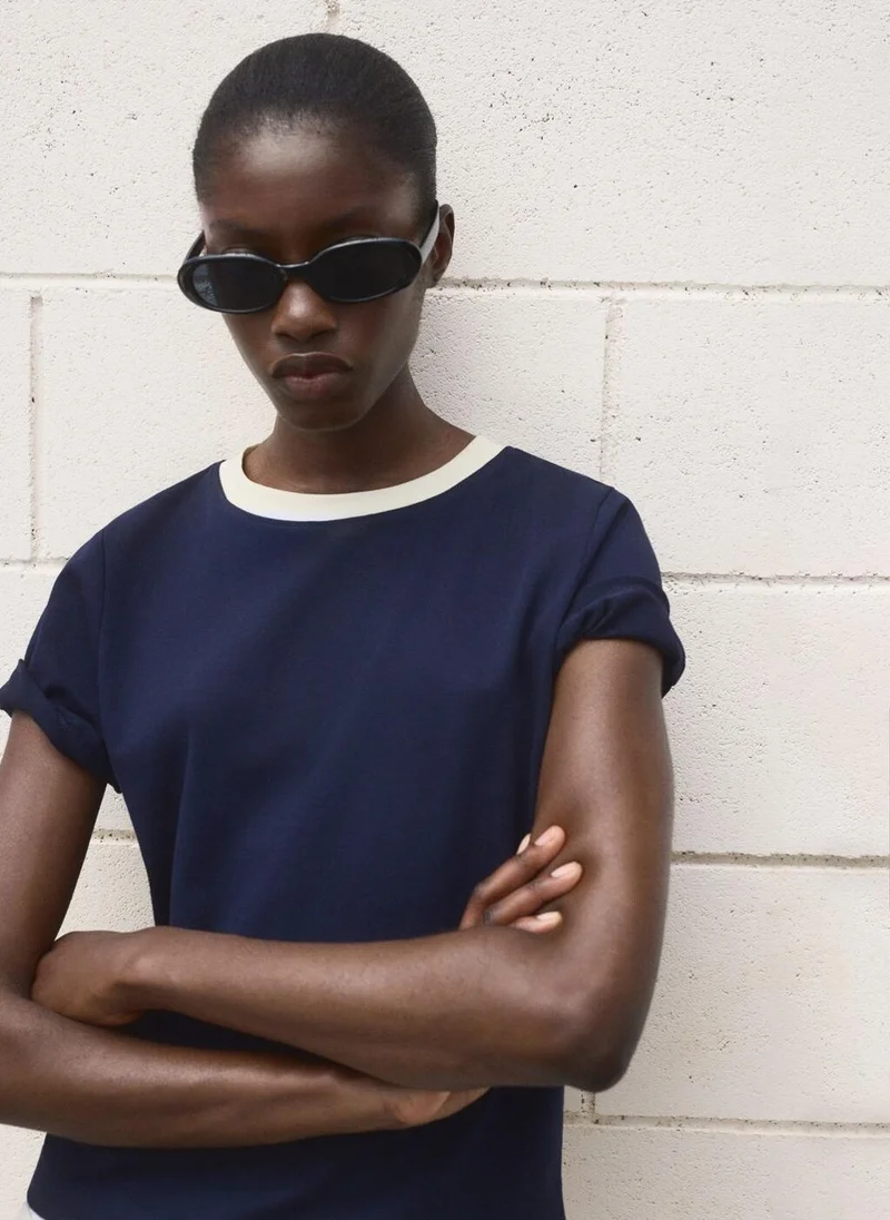 مانجو Contrasting collar cotton t-shirt