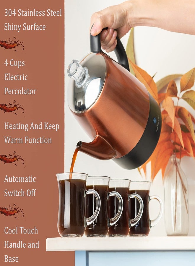 ماكينة تحضير القهوة الكهربائية Mixpresso بسعة 4 أكواب، مصنوعة من النحاس والفولاذ المقاوم للصدأ، مزودة بخاصية الحفاظ على الحرارة، ماكينة تحضير قهوة كلاسيكية مع سلة قابلة للإزالة للاستخدام المنزلي أو المكتبي - Image 4