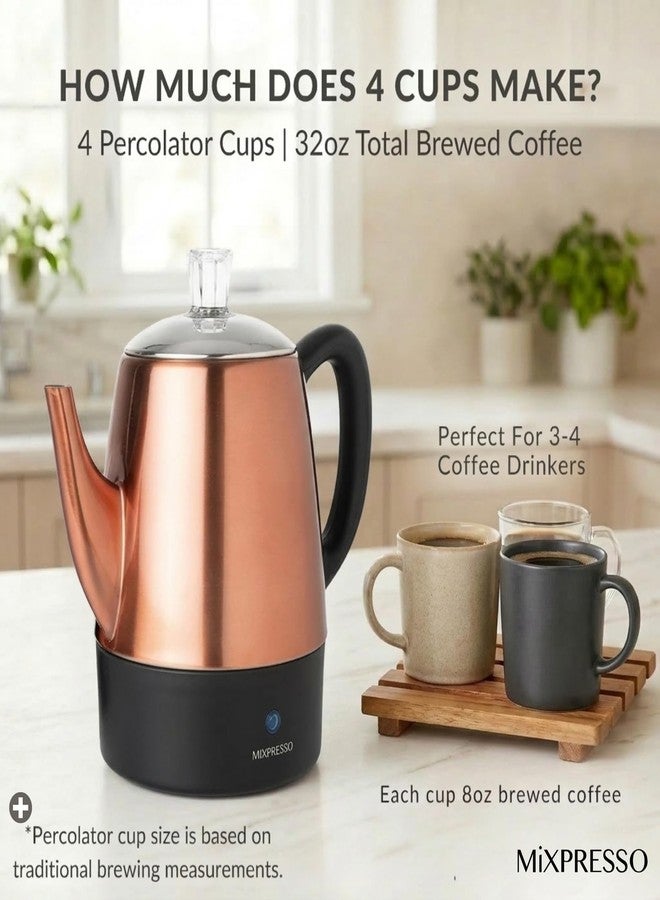 ماكينة تحضير القهوة الكهربائية Mixpresso بسعة 4 أكواب، مصنوعة من النحاس والفولاذ المقاوم للصدأ، مزودة بخاصية الحفاظ على الحرارة، ماكينة تحضير قهوة كلاسيكية مع سلة قابلة للإزالة للاستخدام المنزلي أو المكتبي - Image 5