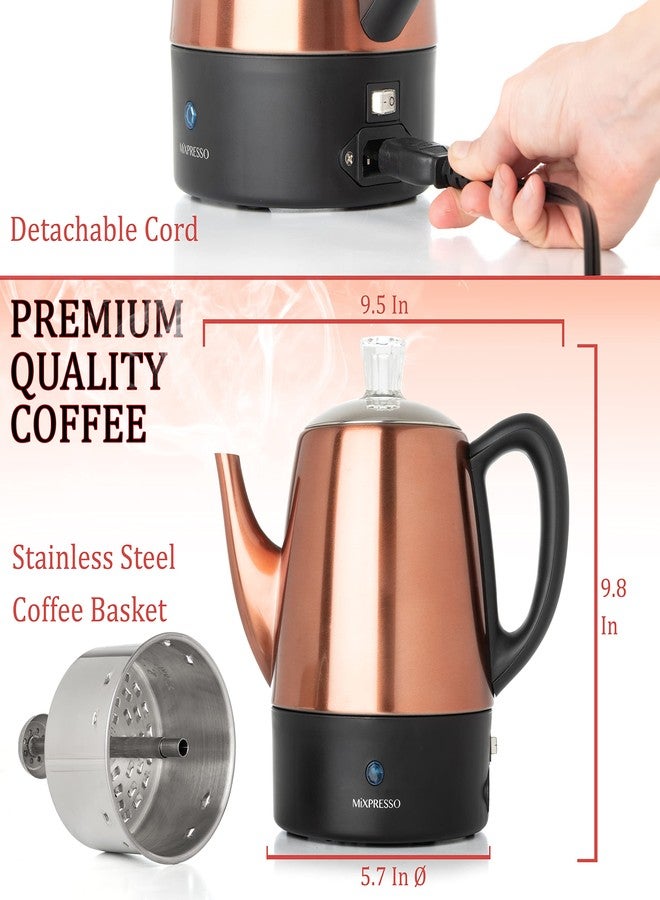 ماكينة تحضير القهوة الكهربائية Mixpresso بسعة 4 أكواب، مصنوعة من النحاس والفولاذ المقاوم للصدأ، مزودة بخاصية الحفاظ على الحرارة، ماكينة تحضير قهوة كلاسيكية مع سلة قابلة للإزالة للاستخدام المنزلي أو المكتبي - Image 3
