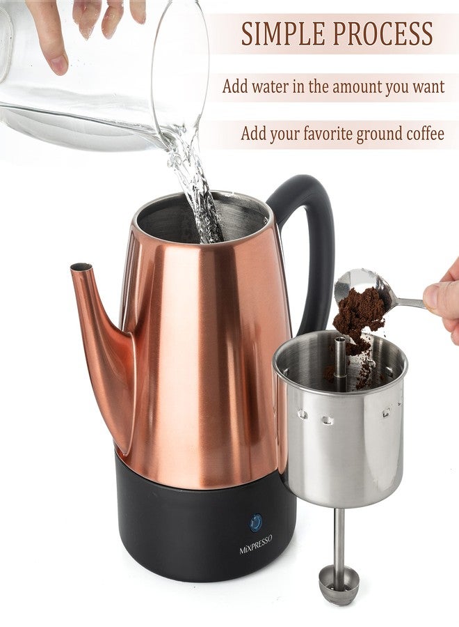 ماكينة تحضير القهوة الكهربائية Mixpresso بسعة 4 أكواب، مصنوعة من النحاس والفولاذ المقاوم للصدأ، مزودة بخاصية الحفاظ على الحرارة، ماكينة تحضير قهوة كلاسيكية مع سلة قابلة للإزالة للاستخدام المنزلي أو المكتبي - Image 2