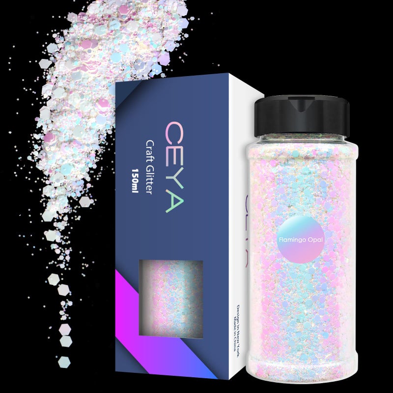 Ceya Chameleon Chunky Glitter 35oz 100g Flamingo Opal Color Shift Craft Glitter Powder Color Changing Iridescent Flake Sequin for Epoxy Resin Nail Tumbler Phone Case Party Decor Jewelry Making