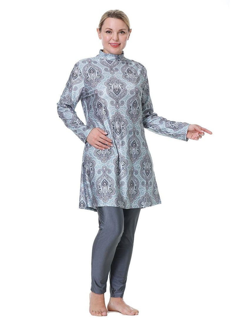 Loquat Women's Big Size 3-Piece Swimwear Set Conservative Long Sleeve Burkinis Swimsuit Multicolor Printed  - Image 3