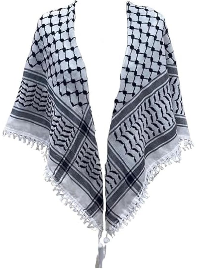 XENVA Keffiyeh Shemagh Scarf for Men, 110x110cm Premium Cotton Black & White Palestinian Style Arab Head Scarf, Lightweight Breathable Head & Neck Wrap for Daily, Travel & Outdoor Wear - Image 1
