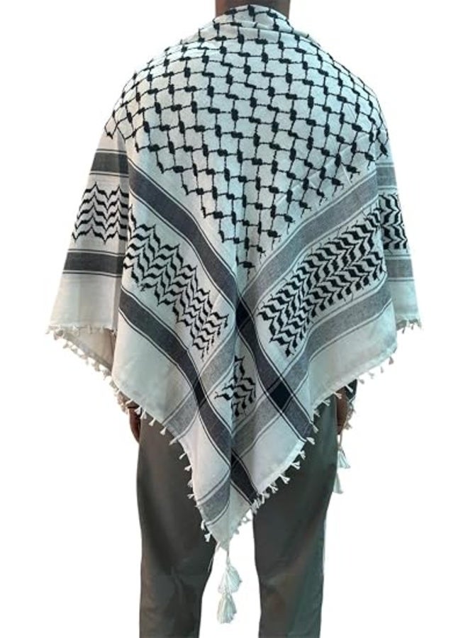 XENVA Keffiyeh Shemagh Scarf for Men, 110x110cm Premium Cotton Black & White Palestinian Style Arab Head Scarf, Lightweight Breathable Head & Neck Wrap for Daily, Travel & Outdoor Wear - Image 2