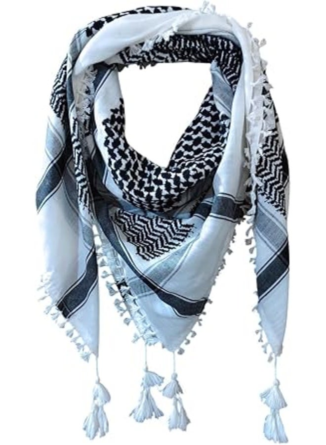 XENVA Keffiyeh Shemagh Scarf for Men, 110x110cm Premium Cotton Black & White Palestinian Style Arab Head Scarf, Lightweight Breathable Head & Neck Wrap for Daily, Travel & Outdoor Wear - Image 3