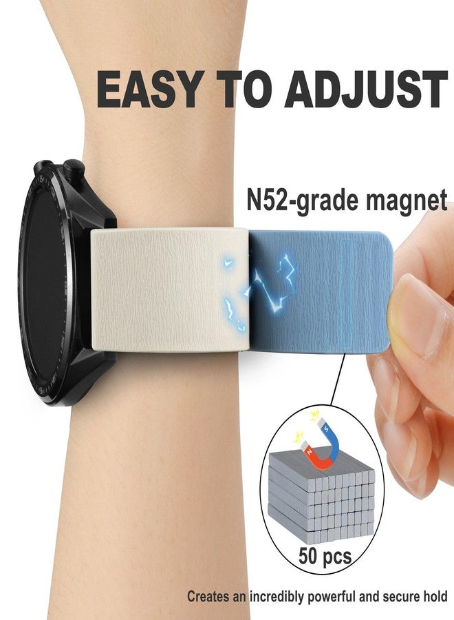 WOCCI 22mm Magnetic Watch Band, Wood Grain Silicone, Quick Release (White+Ice Blue) - Image 3