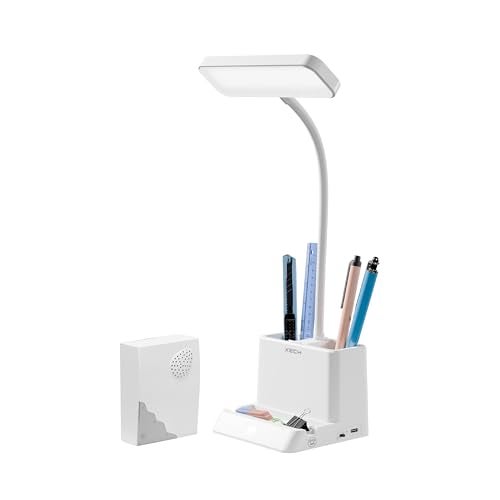 Xech Table Lamp with External Calling Bell | 3-Color Dimmable LED Light | Desk Organizer & Smartphone Holder | Rechargeable, Flexible Gooseneck | 100ft RF Range | Gifts for Mom & Dad (Desky Lite Bell) - Image 1