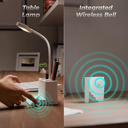 Xech Table Lamp with External Calling Bell | 3-Color Dimmable LED Light | Desk Organizer & Smartphone Holder | Rechargeable, Flexible Gooseneck | 100ft RF Range | Gifts for Mom & Dad (Desky Lite Bell) - Image 2