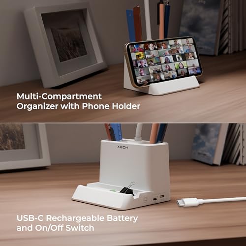 Xech Table Lamp with External Calling Bell | 3-Color Dimmable LED Light | Desk Organizer & Smartphone Holder | Rechargeable, Flexible Gooseneck | 100ft RF Range | Gifts for Mom & Dad (Desky Lite Bell) - Image 5