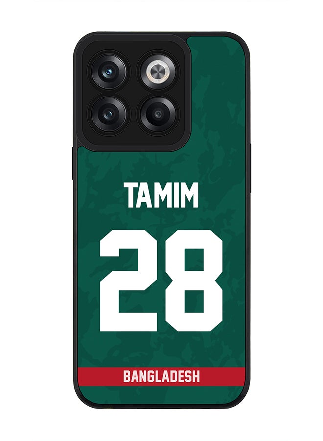 Rugged Black Edge Case for OnePlus 10T, Slim fit Soft Case Flexible Rubber Edges Thin Cover - Player Name - Tamim Iqbal, Jersey Number- 28