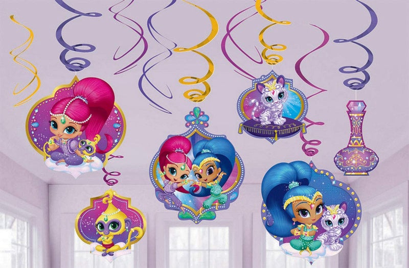 Amscan Shimmer and Shine Foil Swirl Decorations  Shimmer and Shine Collections  12pcs Multicolor  Party Accessory 671653