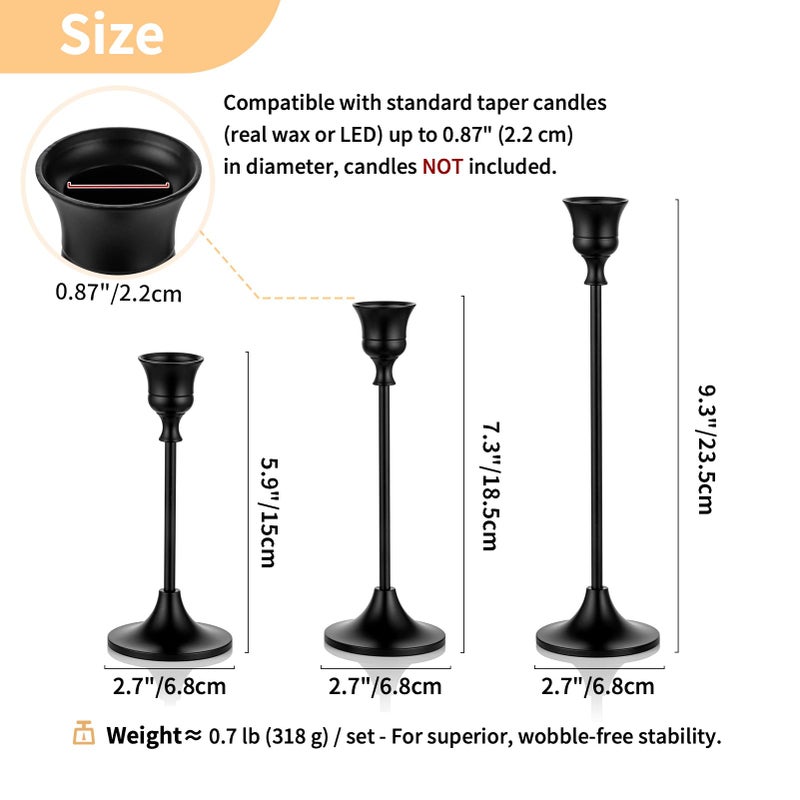 Nuptio 3 Pcs Black Candlestick Holders Taper Candles Holder Candle Stick Holder for Dining Table Halloween Candle Holders for Tapered Candles Decorative Centerpiece for Christmas Party Housewarming - Image 4