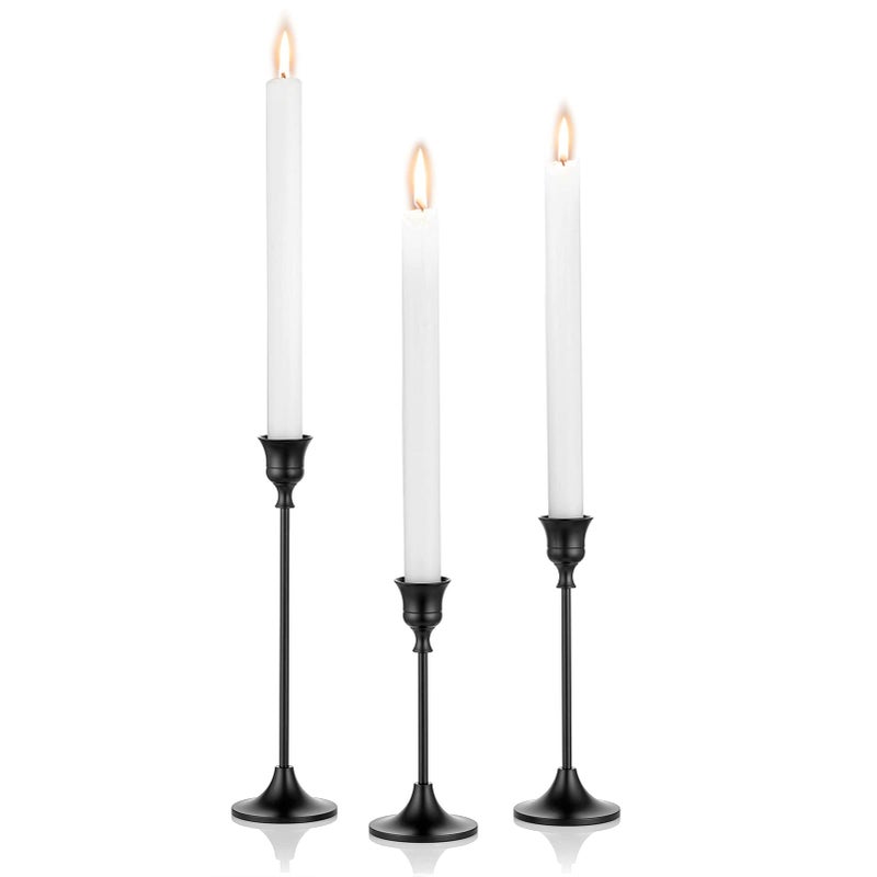 Nuptio 3 Pcs Black Candlestick Holders Taper Candles Holder Candle Stick Holder for Dining Table Halloween Candle Holders for Tapered Candles Decorative Centerpiece for Christmas Party Housewarming - Image 1