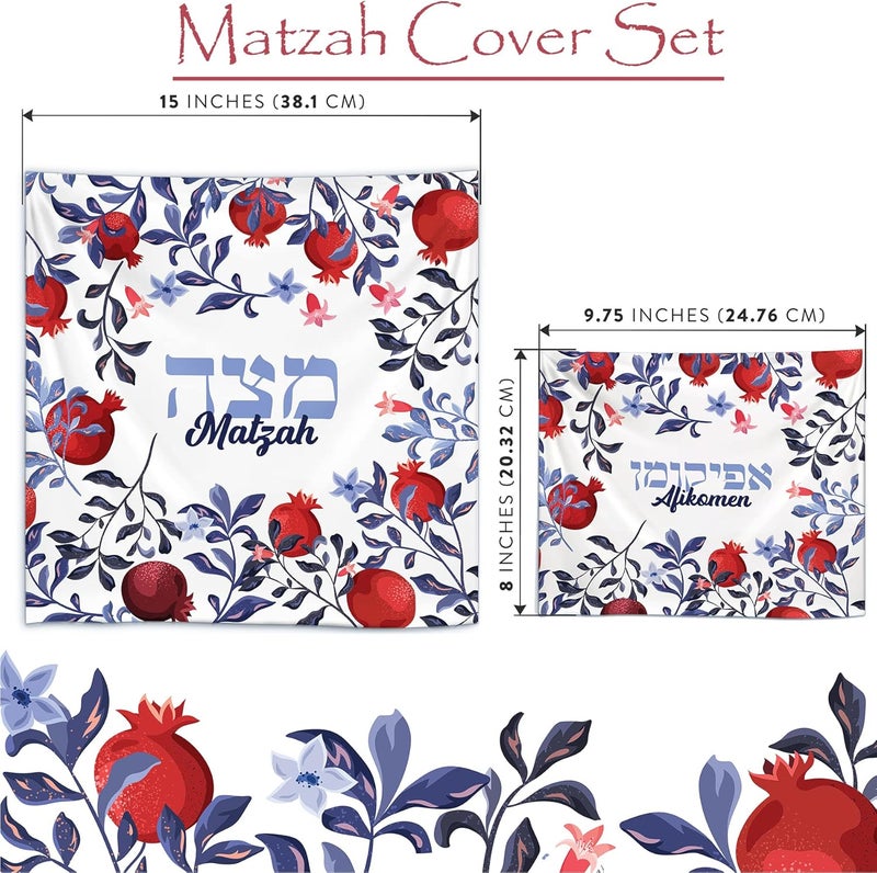 Zion Judaica Ltd Stunning Pomegranate Passover Seder Set  Artistic Pomegranate Shape Seder Plate and 6 Glass Dishes MultiColor 3 Pocket Silk Matzo Cover Matzah Afikoman Bag Pesach Seder Dinnerware By Zion Judaica - Image 3