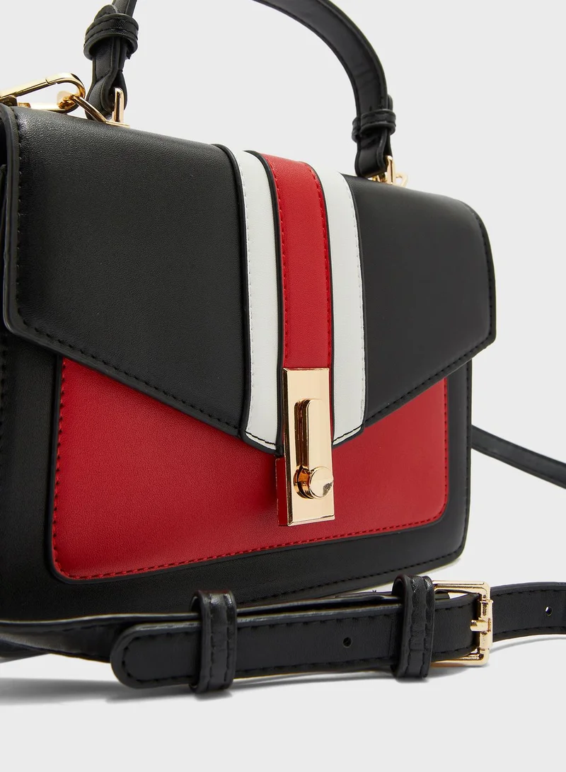 Ginger Contrast Colour Small Satchel with Crossbody Strap