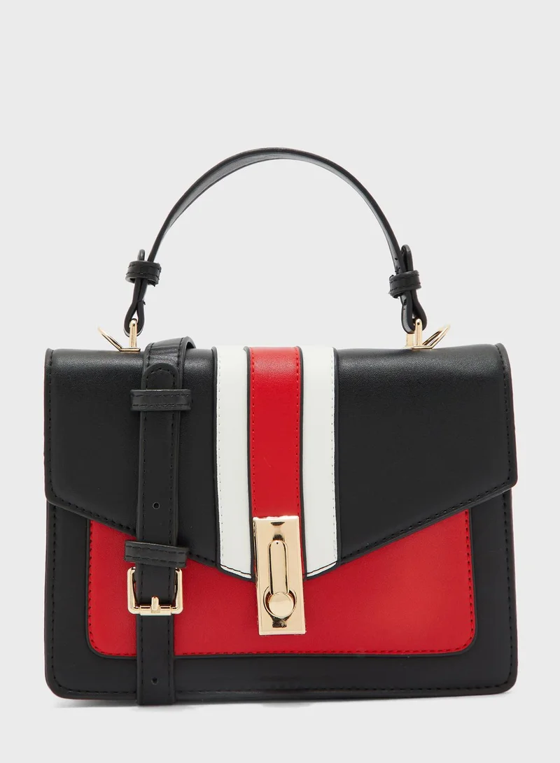 Ginger Contrast Colour Small Satchel with Crossbody Strap