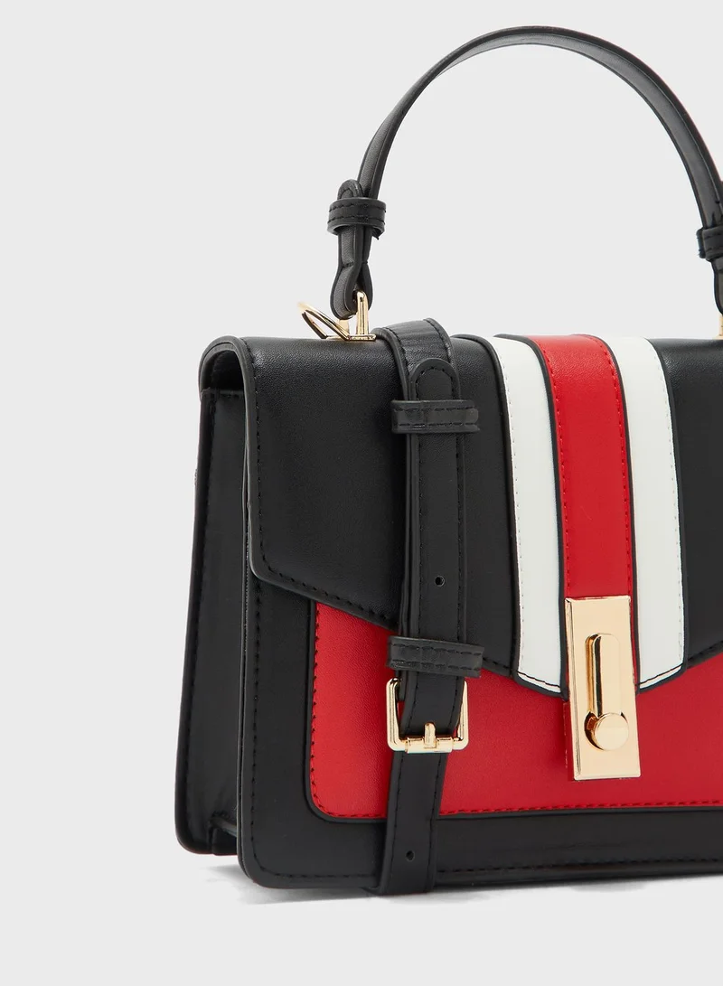 Ginger Contrast Colour Small Satchel with Crossbody Strap