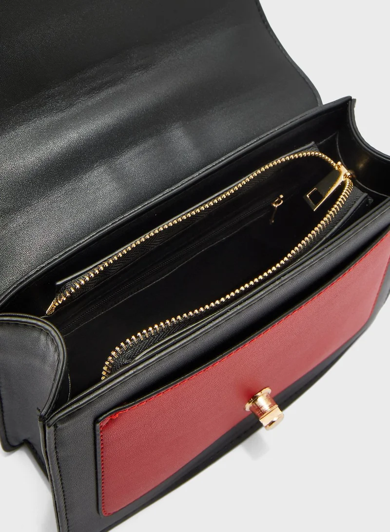 Ginger Contrast Colour Small Satchel with Crossbody Strap