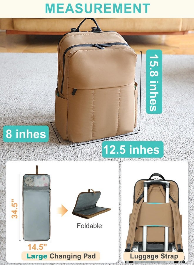 MOMINSIDE حقيبة ظهر لحفاضات الأطفال من مومينسايد - حقيبة حفاضات كبيرة مبطنة - حقيبة حفاضات من النيوبرين، حقيبة أطفال مبطنة، وسادة تغيير كبيرة، 15 جيبًا، خفيفة الوزن، بني - Image 5