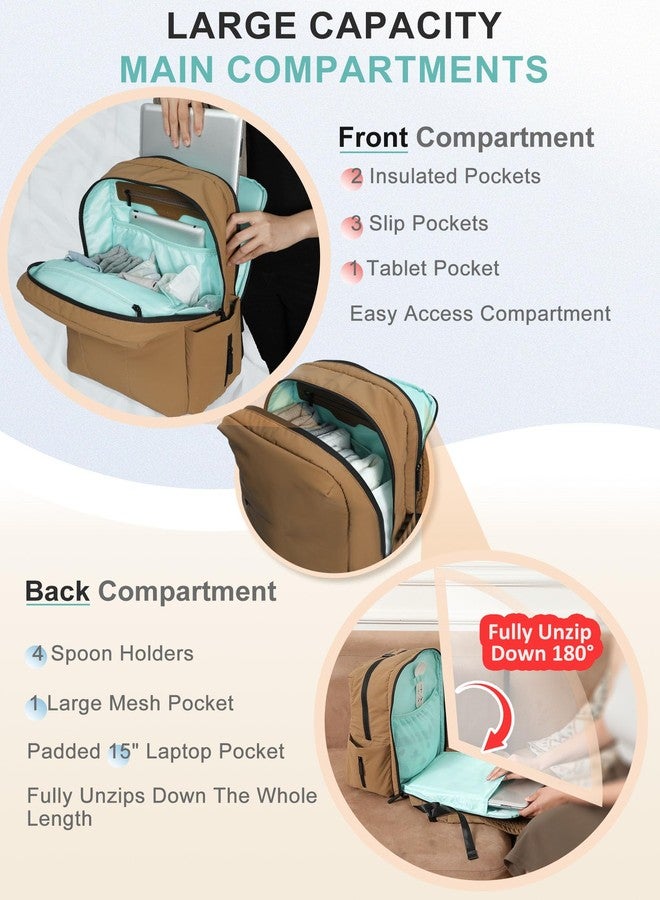 MOMINSIDE حقيبة ظهر لحفاضات الأطفال من مومينسايد - حقيبة حفاضات كبيرة مبطنة - حقيبة حفاضات من النيوبرين، حقيبة أطفال مبطنة، وسادة تغيير كبيرة، 15 جيبًا، خفيفة الوزن، بني - Image 4