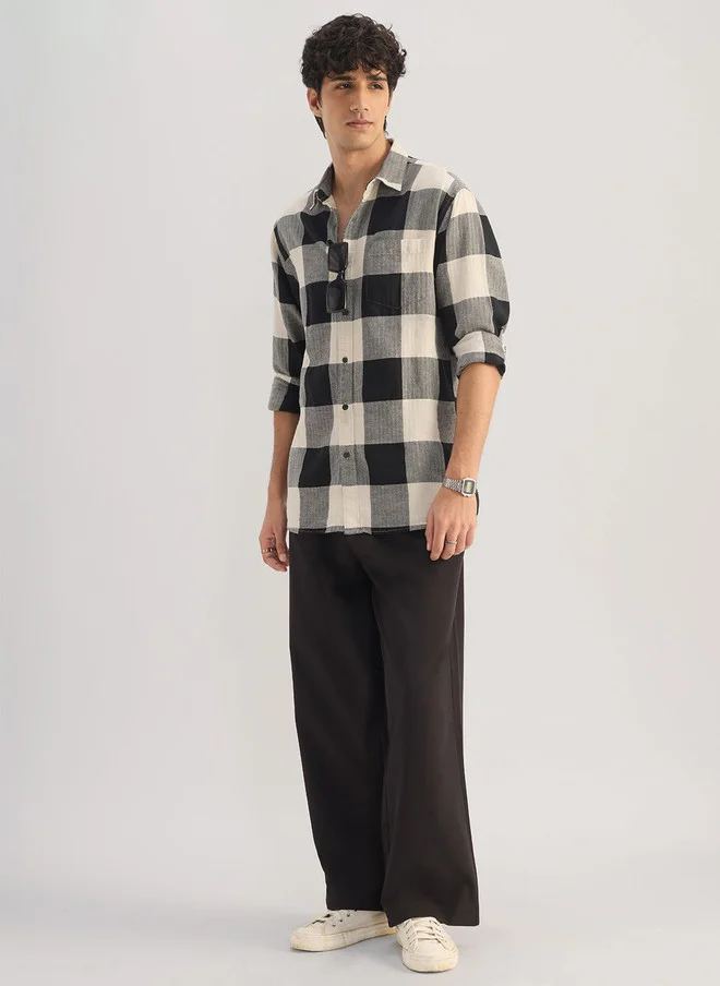 The Souled Store  The Souled Store Men's Regular Fit Checked Black Cotton Linen Shirt  | Best Price UAE