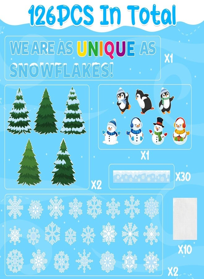 BkeeCten 116pcs Winter Season Snowflakes Bulletin Board Decoration Set with 10 Sheets Glue Dots, Cute Penguin Snowman Winter-Theme Cardstock for Christmas Classroom Office Bulletin Board Decor - Image 3