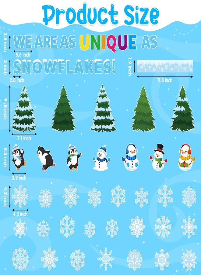 BkeeCten 116pcs Winter Season Snowflakes Bulletin Board Decoration Set with 10 Sheets Glue Dots, Cute Penguin Snowman Winter-Theme Cardstock for Christmas Classroom Office Bulletin Board Decor - Image 2