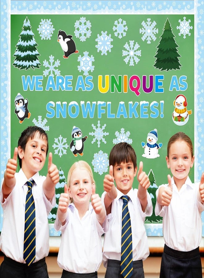 BkeeCten 116pcs Winter Season Snowflakes Bulletin Board Decoration Set with 10 Sheets Glue Dots, Cute Penguin Snowman Winter-Theme Cardstock for Christmas Classroom Office Bulletin Board Decor - Image 5