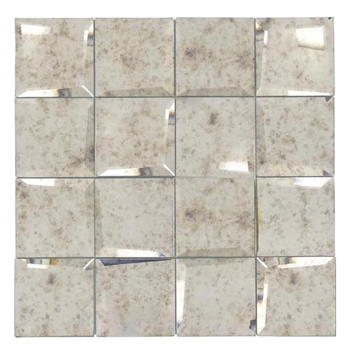 Diflart Peel and Stick Mirror Backsplash, Light Antique, 3x3 Inch, Beveled Mirror Square Kitchen Bar Wall Tile (2 Sq.ft, 32 Pcs) - Image 1