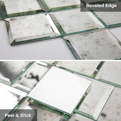 Diflart Peel and Stick Mirror Backsplash, Light Antique, 3x3 Inch, Beveled Mirror Square Kitchen Bar Wall Tile (2 Sq.ft, 32 Pcs) - Image 3
