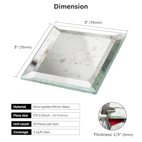 Diflart Peel and Stick Mirror Backsplash, Light Antique, 3x3 Inch, Beveled Mirror Square Kitchen Bar Wall Tile (2 Sq.ft, 32 Pcs) - Image 2