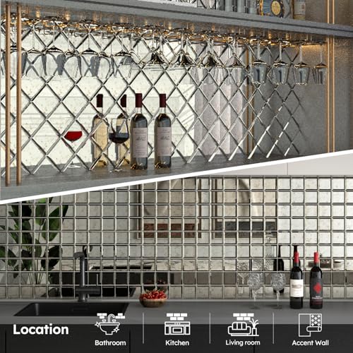Diflart Peel and Stick Mirror Backsplash, Light Antique, 3x3 Inch, Beveled Mirror Square Kitchen Bar Wall Tile (2 Sq.ft, 32 Pcs) - Image 4