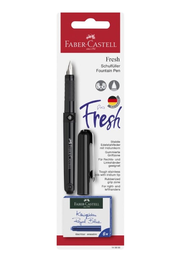 FABER-CASTELL Black Body Fountain Pen With Blue Ink Cartridges - Image 1