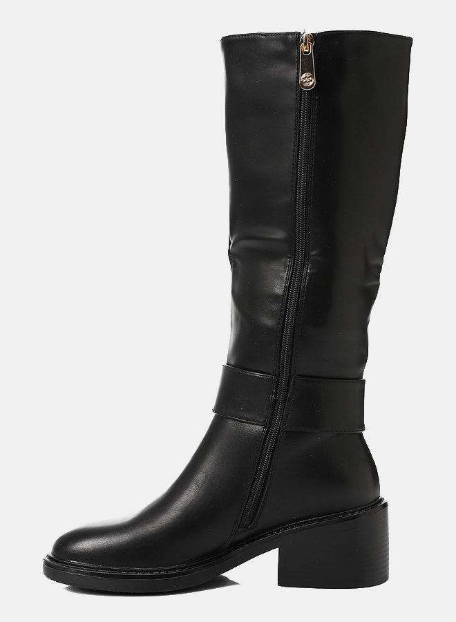 Dejavu Shoes PRD-DVTX-018 Plain Knee High Black Leather Boot  For Women - Image 4