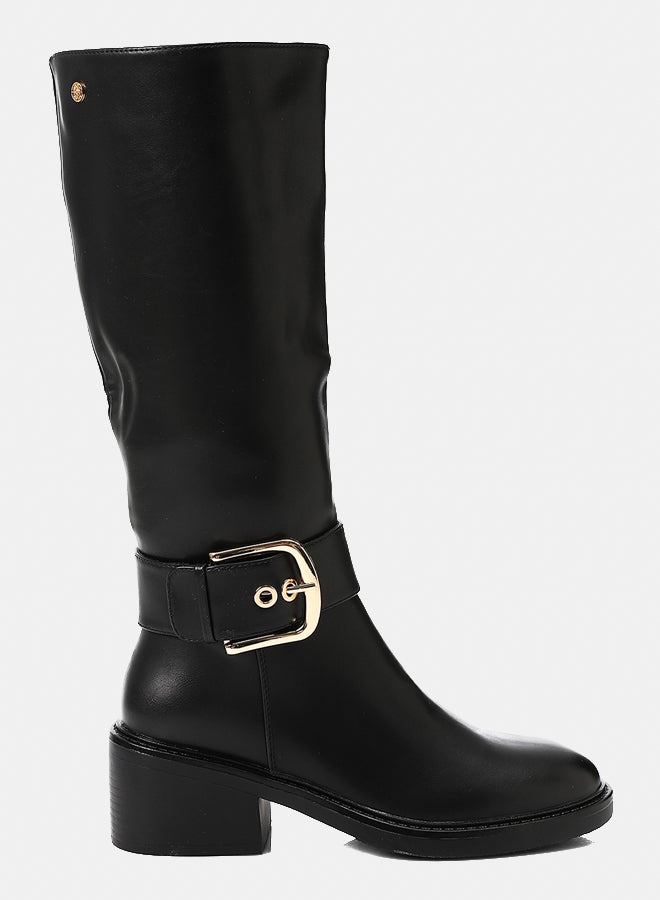 Dejavu Shoes PRD-DVTX-018 Plain Knee High Black Leather Boot  For Women - Image 2