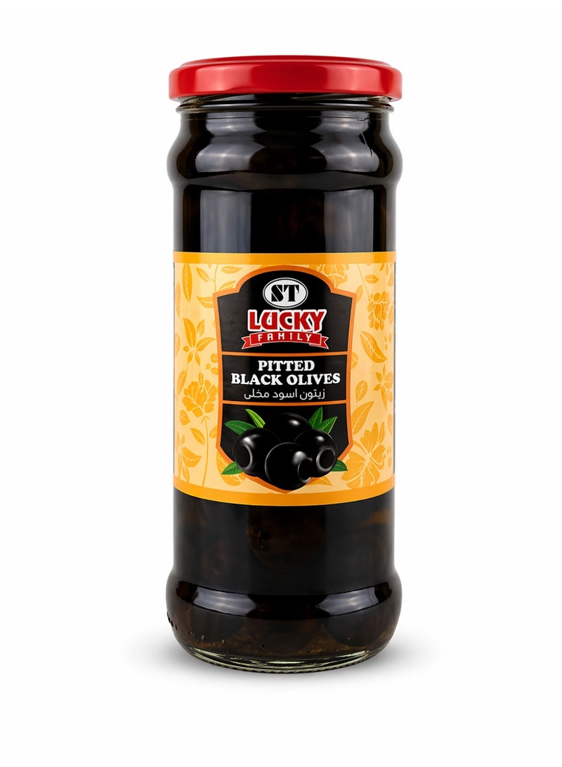 ST Lucky Family Pitted Black Olives 340g - Image 1