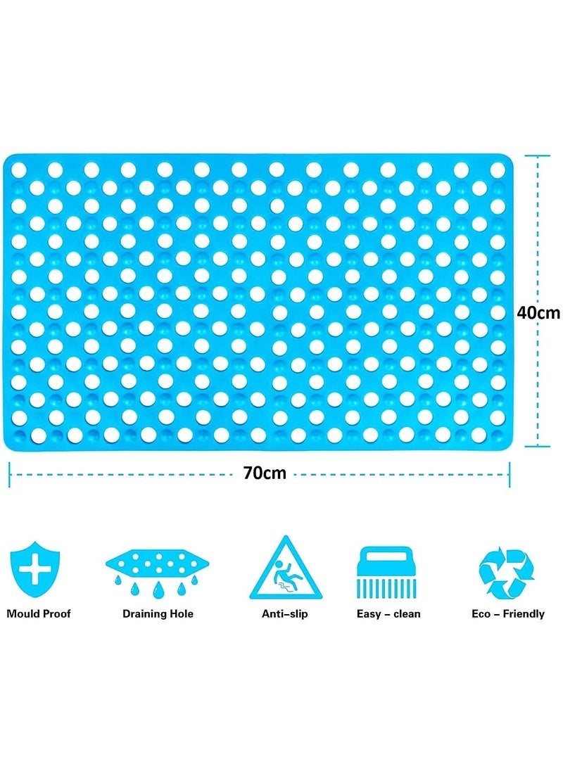 GETKO WITH DEVICE - GETKO WITH DEVICE Anti-Slip Non- Slip Vinyl Floor Mat with Suction Cups and Drainage Holes for Kitchen, Toilet and Bathroom (Blue, 40 X 70 cm) - Image 1