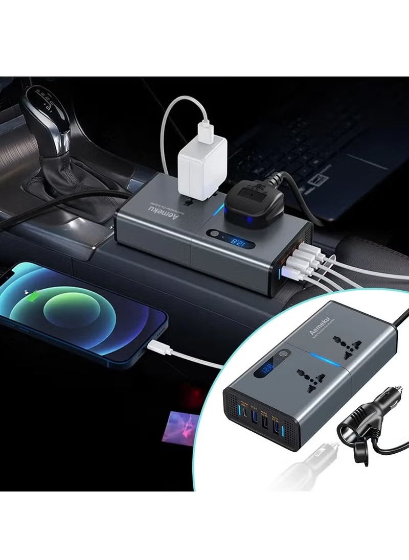 Generic 200W Car Power Inverter DC 12V To 110V AC Converter With PD 30W USB-C QC3.0 Dual USB Ports Dual AC Outlets For Laptop Car Plug Adapter Car Power Inverter Car Charger Fast Charger LED Display  - Image 2